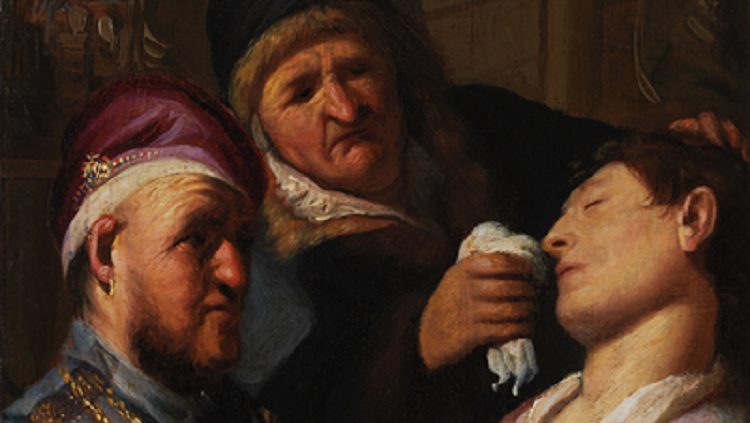Unconscious Patient (Allegory of Smell). One of five oil-on-board paintings in the series The Senses by Rembrandt.