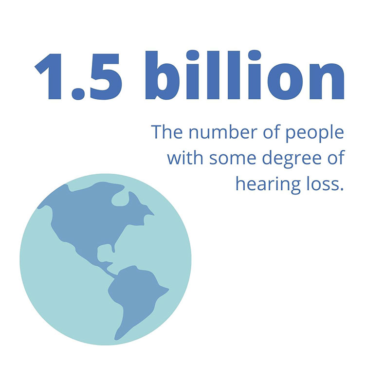 Infographic showing that 1.5 billion people have some degree of hearing loss.