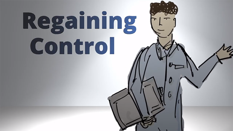 Cartoon character with the words regaining control