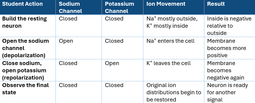 Action potential table