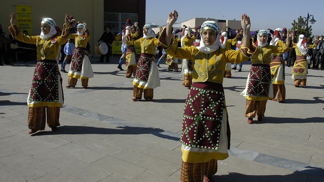 Performers dance in traditional garb