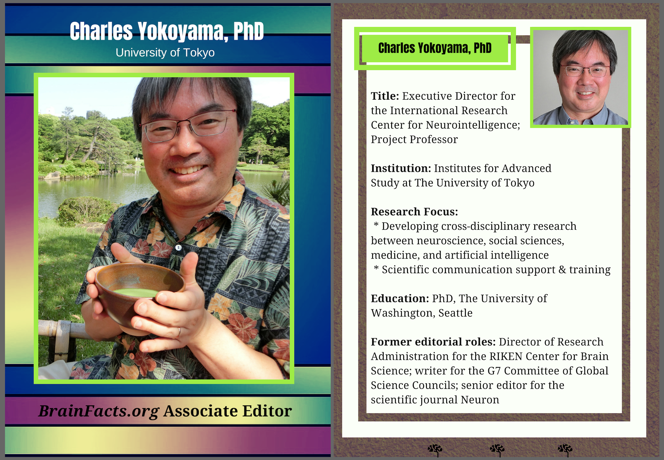 Photograph of Charles Yokoyama with facts to the right of it