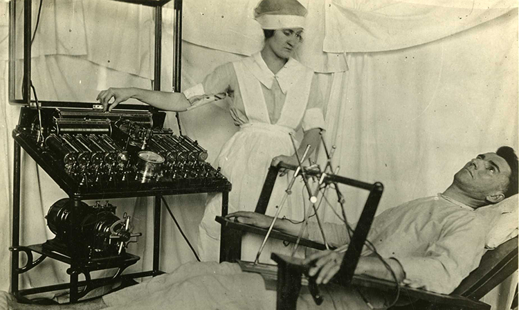 Image of man receiving electro schock therapy