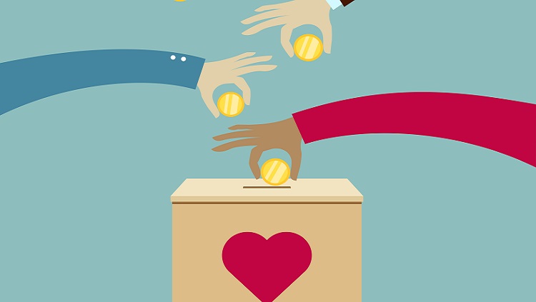 Illustration of hands putting coins in a box