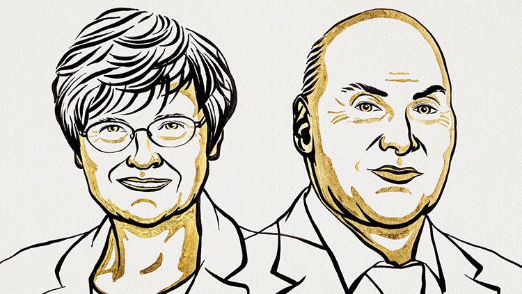 Nobel illustration of Katalin Karikó and Drew Weissman