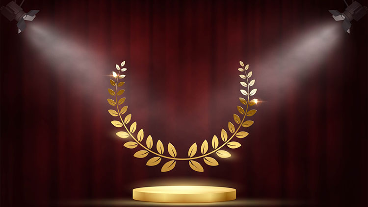 Golden award with podium