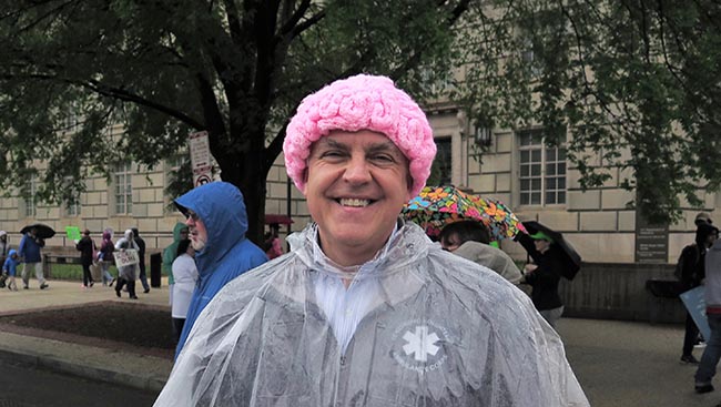 Several marchers were spoted in the crowd with various knitted pink brain hats to keep warm.