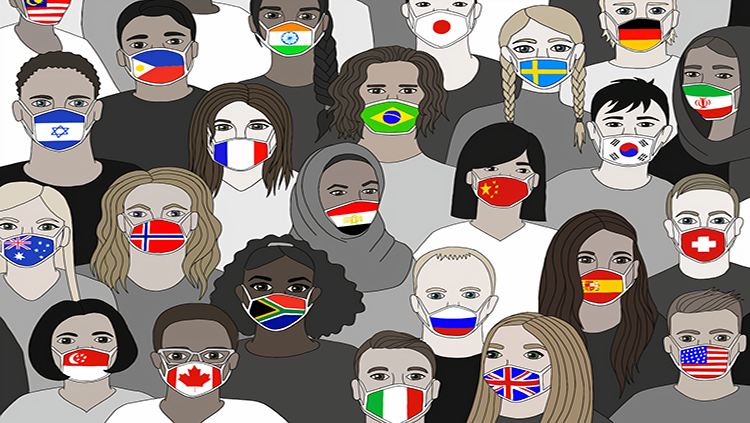 People from different countries with mask on