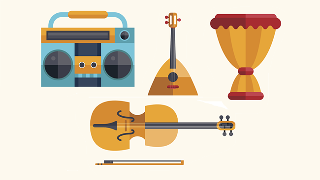 Illustrations of various musical instruments