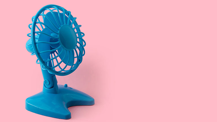 blue fan with pink background