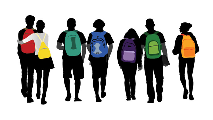 images of kids with different colored backpacks