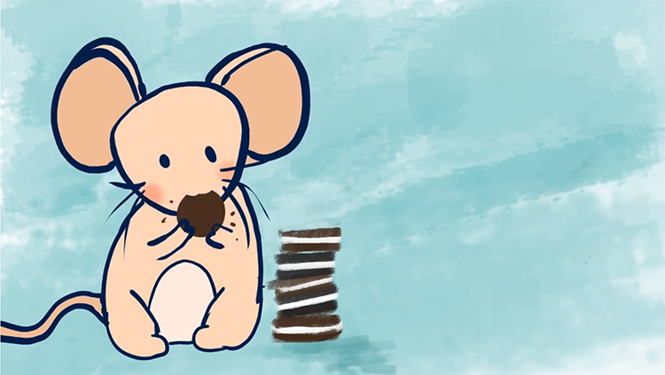 Mouse eating oreo cookies