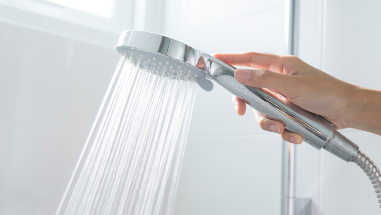 Hand holding shower head