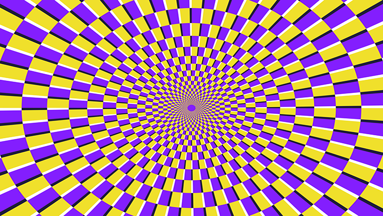 Purple and yellow wheel illusion